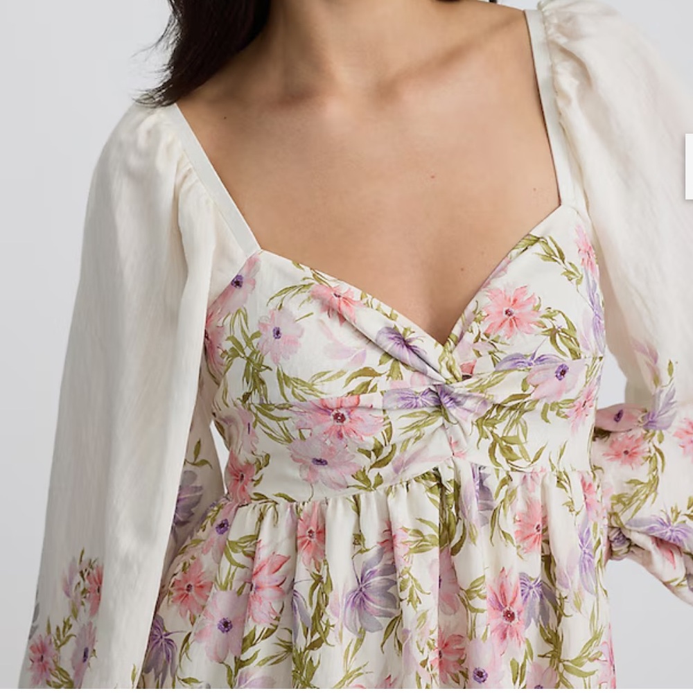 NWT Express Cream and Pink Floral Long Sleeve Dress - Picture 2 of 8